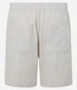 Bermuda slim de viscolino color verde claro, con cintura elástica ajustable con cordón y bolsillos laterales.