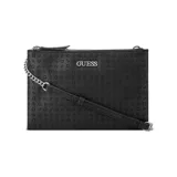 Bandolera Guess color negro con estampado del logo de la marca en toda la superficie, correa de cadena y correa ajustable de cuero sintético.