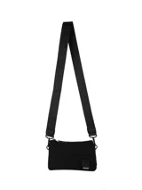 Bandolera negra con correa larga regulable con el nombre de la marca.