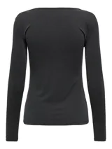 Camiseta negra de manga larga con cuello redondo y botones.