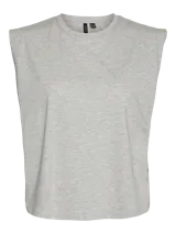 Musculosa gris claro de algodón con cuello redondo y sisas anchas.