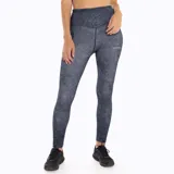 Calza larga deportiva azul con estampado abstracto, tiro medio y logo de la marca en la pierna.