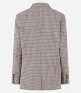 Blazer largo de poliéster con viscosa y elastano, con estampado de cuadros, cuello solapa, manga larga y cierre frontal con un botón.