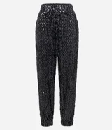 Pantalón jogger de lentejuelas negras con cintura elástica y puños ajustados.