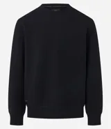 Buzo deportivo negro de poliéster con cuello redondo y mangas largas.