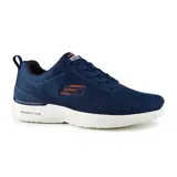 Championes deportivos Skechers Skech-Air Dynamight, color azul marino con logo naranja. Capellada de malla y material sintético, cordones, plantilla de espuma viscoelástica, entresuela con cámara de aire Skech-Air y suela de goma flexible.