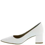 Zapato de tacón Bottero, color blanco charol, con punta fina y tacón cuadrado.