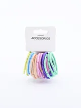 Pack de 12 gomitas de pelo elásticas de colores pastel con detalles brillantes.