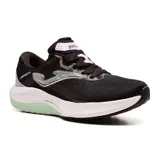 Championes de running Joma Hispalis Lady 2401, color negro con detalles en verde agua y lila. Capellada de malla Jacquard con sistema de ventilación VTS y termosellado JOMA SPORTECH. Entresuela de phylon de doble densidad DUAL REACTIVE y suela de caucho DURABILITY.