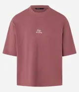 Remera masculina de algodón color ladrillo, corte boxy, cuello redondo y manga corta. Estampa lettering en el pecho.