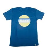 Remera azul con estampado circular con la palabra 'REEF' en el centro.