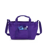 Bolso tote JanSport Everyday Mini, color violeta, con doble asa corta y correa larga ajustable y removible. Presenta un bolsillo frontal con cierre y logo de la marca bordado.