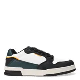 Championes acordonados color beige con detalles en negro, blanco y verde.