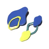 Pendientes de diseño abstracto en colores azul, amarillo y verde.
