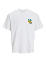 Camiseta blanca de manga corta y cuello redondo con estampado en el frente que dice "It's your lucky day" sobre un montón de monedas de oro y la frase "Fortune Overload" abajo.