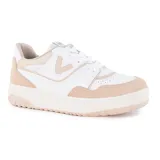 Championes deportivos Via Marte modelo Zia D02, color blanco con detalles en beige.