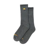 Par de calcetines grises con logo triangular amarillo y texto "Caterpillar" en el tobillo.