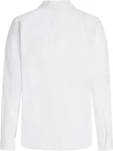 Camisa blanca de corte regular, confeccionada en popelín de algodón orgánico, con cuello inglés, puños con botón, bajo redondeado y logo de Tommy Hilfiger bordado en el pecho.