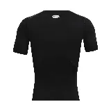 Remera deportiva Under Armour HeatGear negra de calce ajustado, mangas cortas y cuello redondo.