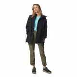 Pantalón de trekking color verde oliva, con cintura elástica, bolsillos laterales con cierre y puños ajustables. Confeccionado con tejido que repele la humedad y protege del sol.