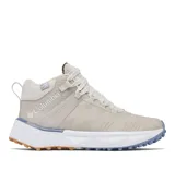 Bota de trekking Columbia Facet 75 Equinox color beige con detalles en blanco y celeste. Cuenta con tecnología OutDry™ impermeable y transpirable, forro Omni-Heat™ Infinity termorreflectante, plantilla OrthoLite® Eco y suela Adapt Trax™ para tracción en terrenos mojados o secos.