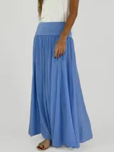 Pollera larga de algodón color gris, con cintura ancha elastizada.