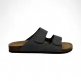 Sandalias grises con doble tira con ajuste de velcro y plantilla de corcho.