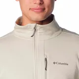 Campera polar Columbia Park View Fleece, color azul jaspeado, con cierre frontal completo, cuello alto, bolsillos laterales con cierre y bolsillo en el pecho con cierre vertical en color verde lima. Cuenta con tecnología Omni-Wick, puños elásticos con orificios para pulgares y protector de barbilla.