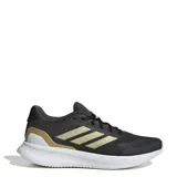 Championes Adidas Runfalcon 5, color negro con detalles dorados y suela blanca. Zapatillas de running con tecnología Cloudfoam para mayor amortiguación y comodidad.