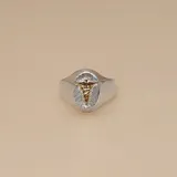 Anillo de plata 925 con aplique en oro 18k con el símbolo de la medicina.