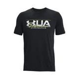 Remera negra de Under Armour con logo de la marca en blanco y amarillo.