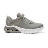 Championes deportivos Skechers Slip-ins Bobs Sport Arc Waves 2.0 color gris, con capellada de tejido técnico, cordones elásticos, plantilla Memory Foam y entresuela Glide-Step.