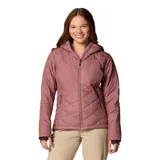 Campera Heavenly™ para mujer de Columbia, color rosa con diseño acolchado. Cuenta con capucha con forro polar, puños cómodos con orificios para los pulgares, reflector térmico Omni-Heat™ y bolsillos con cremallera.