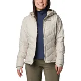 Campera puffer color salmón con capucha, cierre frontal y bolsillos laterales con cierre. Cuenta con tecnología termorreflectante Omni-Heat™ y puños con orificios para los pulgares.