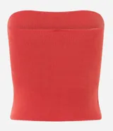 Blusa sin breteles color ladrillo, confeccionada en tejido de punto texturizado.