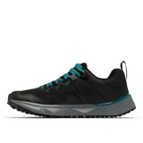 Zapatillas de senderismo Columbia Facet 75 Outdry, color negro con detalles en azul. Capellada de malla con superposiciones de TPU, tecnología OutDry™ impermeable y transpirable, sistema Navic Fit™ para mayor estabilidad, plantilla OrthoLite® Eco, entresuela TechLite™ Plush y suela Adapt Trax™ para tracción en terrenos secos o mojados.