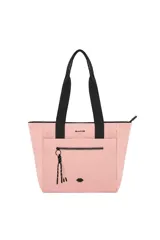 Cartera tote bag color verde agua, con asas de mano negras y un bolsillo frontal con cierre. Incluye un llavero decorativo de cordones y un detalle metálico en forma de labios.