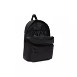 Mochila negra Vans Old Skool Classic con logo "Off The Wall" en blanco y bolsillo frontal con cierre.