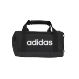 Bolso Adidas Linear Duffel XS, color negro con logo blanco. Cuenta con doble asa de mano y correa de hombro ajustable. Ideal para transportar ropa deportiva y accesorios.