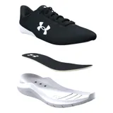 Championes de running Under Armour Phade RN 3, color azul con logo verde flúor y suela blanca.