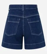 Short de jeans azul oscuro, de tiro alto y corte regular.