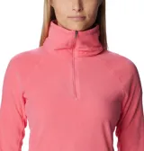 Buzo polar blanco de mujer, con cuello alto y cierre de media cremallera.