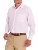 Camisa de hombre RKF Cityscape, de manga larga, corte regular y cuello americano abotonado. Diseño a cuadros pequeños en tonos blanco y celeste.