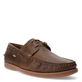 Zapato náutico de cuero color marrón con cordones y suela de goma.