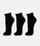Kit de tres pares de medias deportivas negras de caña corta con suela de rizo.