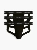 Pack de 3 suspensorios negros de algodón elástico con cinturilla elástica con logo Calvin Klein.