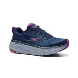 Championes deportivos Skechers Max Cushioning Premier 2.0 Hillsborough, color azul marino con detalles en violeta y suela gris. Capellada de malla y material sintético, plantilla Air-Cooled Goga Mat, amortiguación Ultra Go y suela Goodyear Performance.