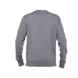 Buzo Lacoste gris con cuello redondo y mangas largas. Estampa frontal con el logo de la marca en azul marino y la leyenda "Sportswear".