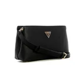 Bandolera Guess modelo Talent Chica, color negro con correa ajustable y logo triangular dorado en el frente.