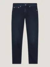 Jean ajustado y recto de algodón elástico, con diseño clásico de cinco bolsillos y detalles distintivos de Tommy Hilfiger.
